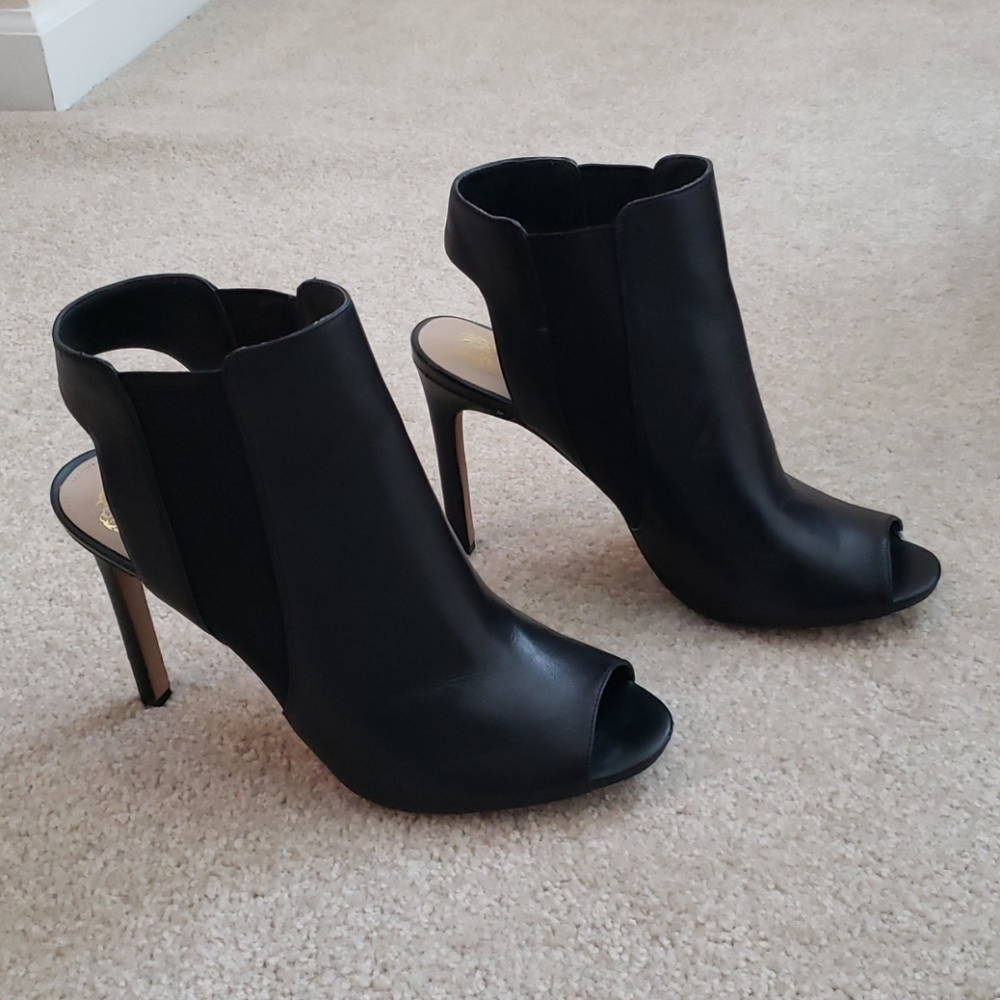 Leather open toe ankle bootie